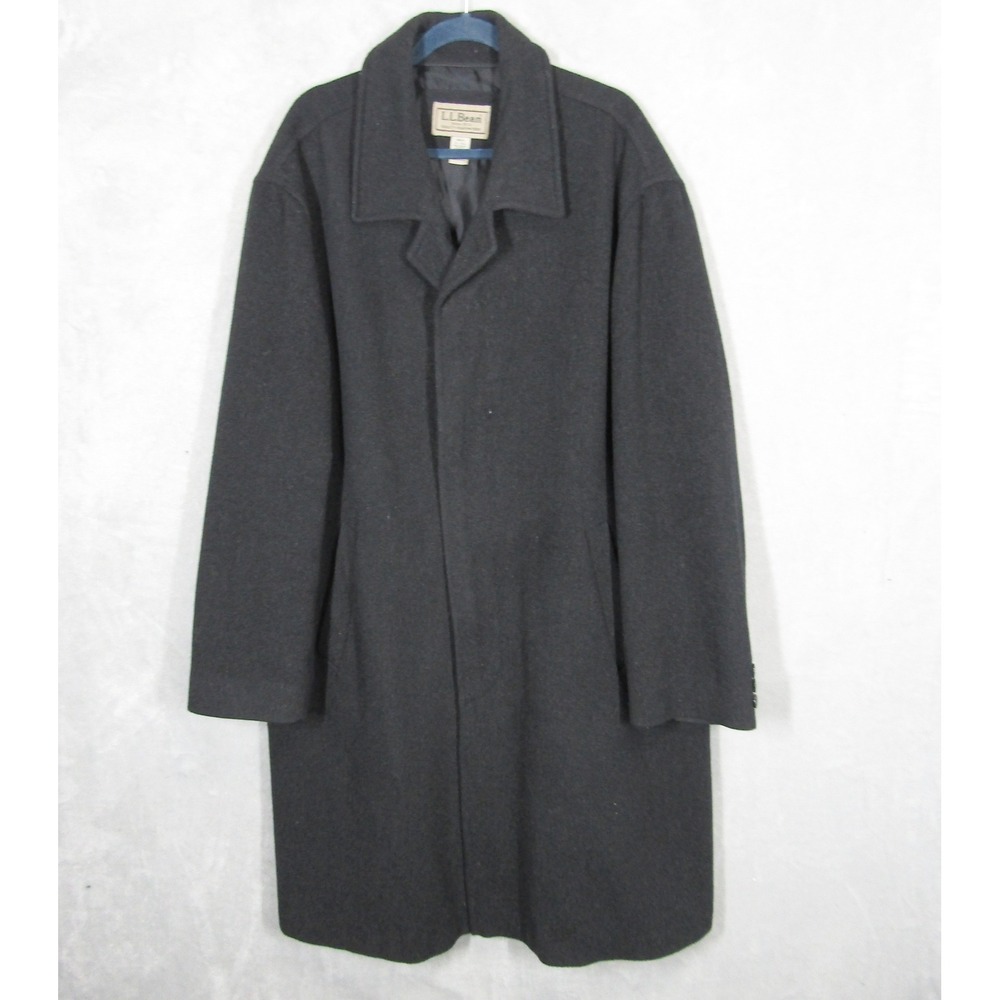 L.L. Bean Wool Belted Coat Mens XL Black Gray Winter Overcoat Minimalist Vintage